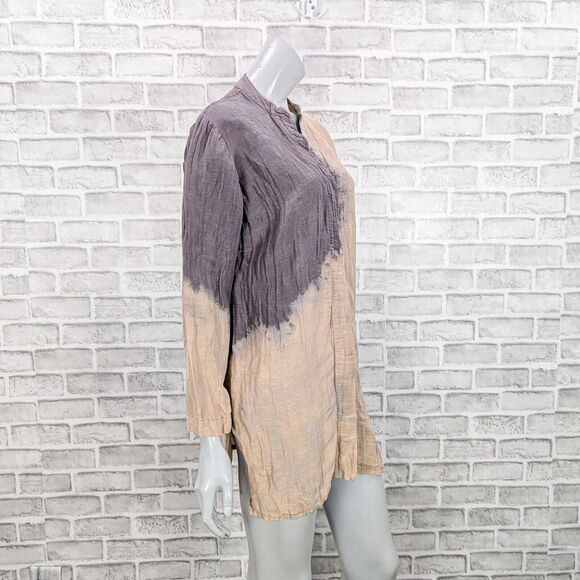 CITRON Santa Monica Women's Linen Silk dip Dye tunic Blouse Gray Beige sz Medium - Picture 3 of 8